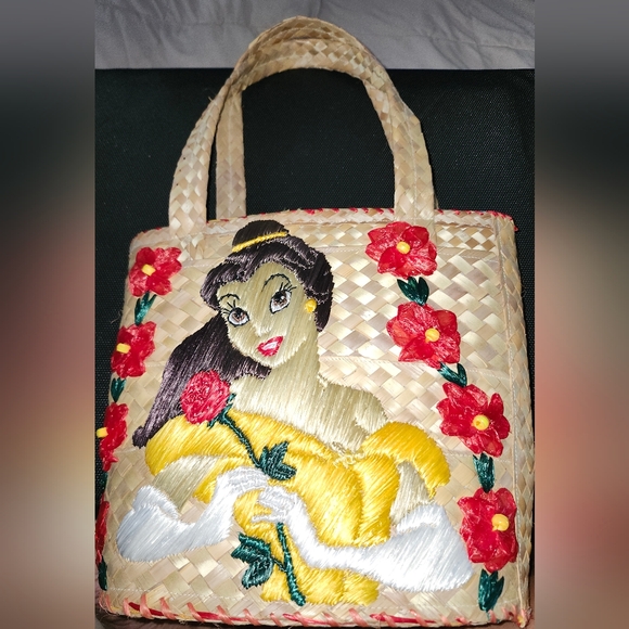 Bahamas Belle Beauty&Beast Floral Beaded Embroidered Woven Straw Tote Bag NEW - Picture 3 of 9